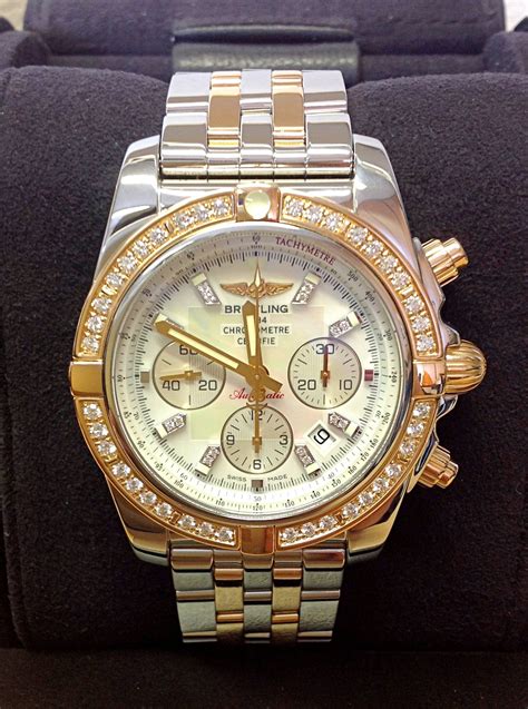 breitling chronograph automatic gold|Breitling chronomat diamond bezel.